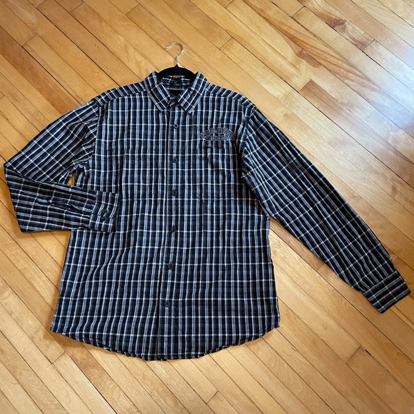 HARLEY-DAVIDSON Button Down Embroidered Large Flame Classic Logo Neutral Plaid - Picture 3 of 10